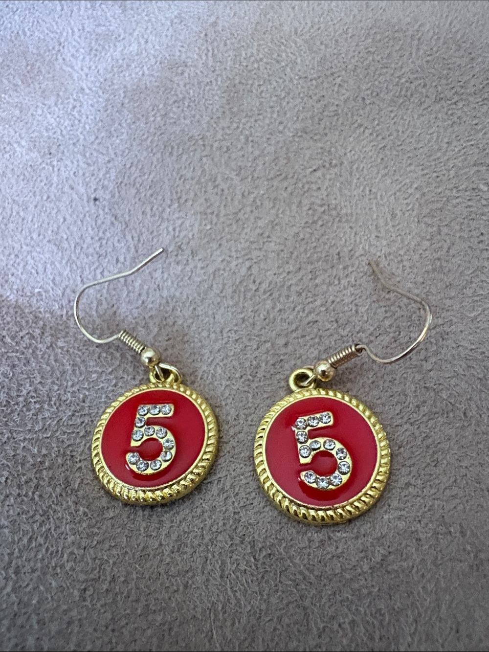 Gold-Tone Red Number 5 Crystal Drop Earrings